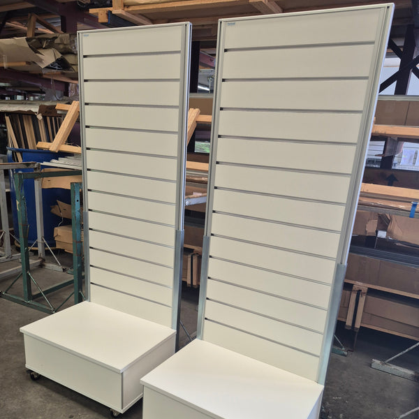 2x Plankwall Light free standing display panels in white 1800H x 600W