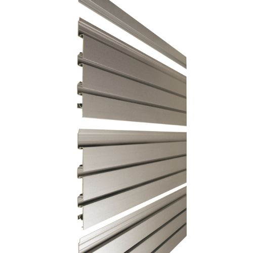 Cut out of sections of the Plankwall All Ali 50mm pitch Aluminium slatwall product