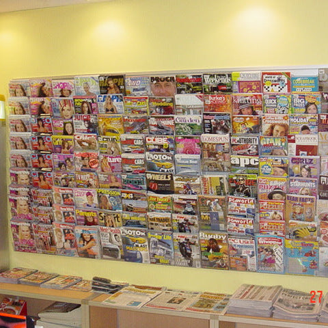 Photo of Calext adjustable display system used as a magazine rack at Sydney Hospital