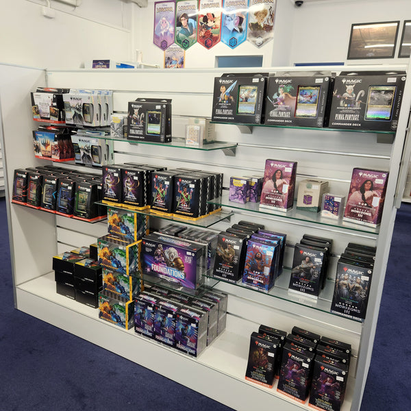Plankwall gondola display stand displayed with games in a retail store