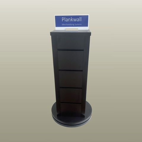 Display you small items on Plankwall's countertop display rotating retail stand in black