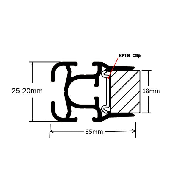 Technical drawing of a G18 post with dimensions labeled for use with G18 Capping to frame 18mm MDF panels