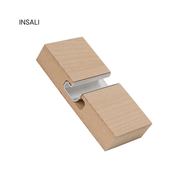 close up of INSALI Stickman slimline Aluminium slatwall J insert labelled on a white background