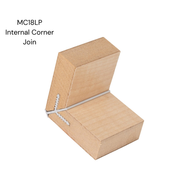 product shot of a Stickman low profile internal corner join for MDF panels on a gold background