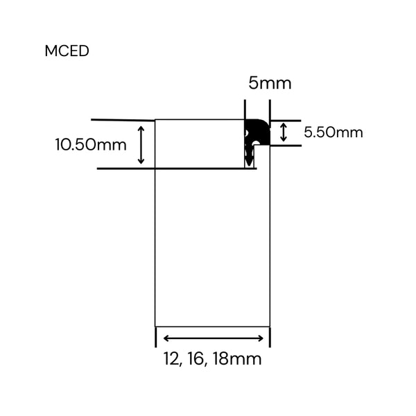 Technical dimension diagram of a Stickman panel edge aluminium profile MCED Round Head with labeled measurements including 10.50mm, 5mm, 5.