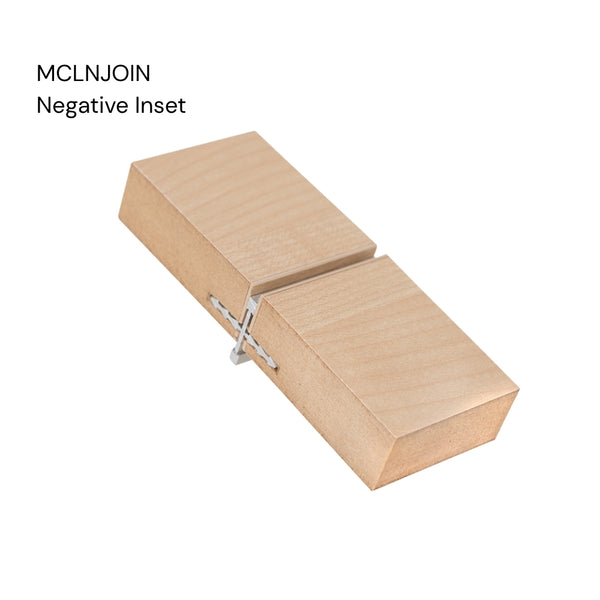 Hero shot of a MCLNJOIN Linear Butt Join aluminium joinery profile with negative inset labelled in MDF on a white background
