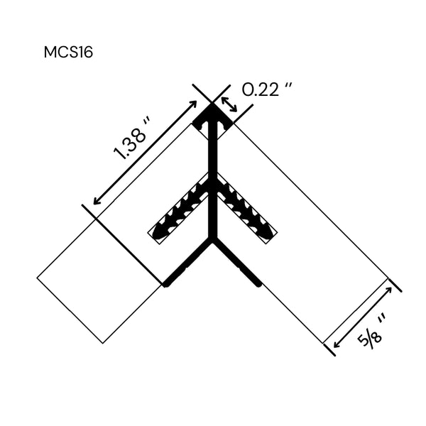 Technical dimension diagram of a external corner panel join labelled MCS16, showing product measurements.