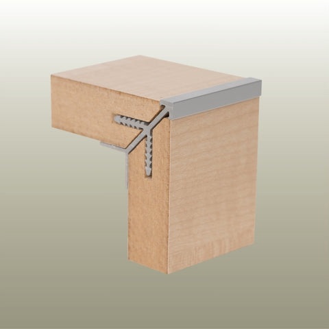 photo hero shot of a MCS19 square head external profile join with MDF panels on a gold background