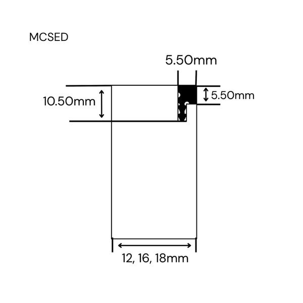 Technical dimension diagram of a Stickman panel edge aluminium profile MCSED Square Head with labeled measurements including 10.50mm, 5mm, 5.