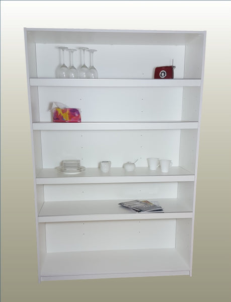 A cutout photo of a Plankwall Tall Display Cabinet in white with five shelves