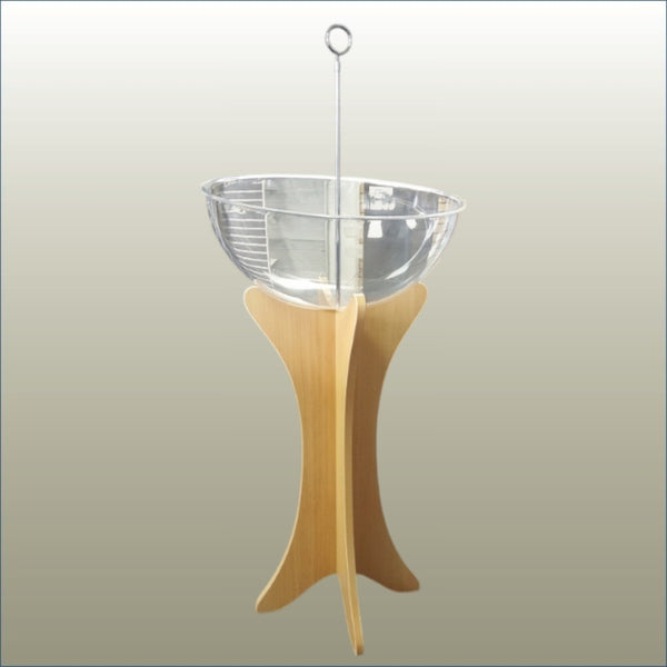 Plankwall acrylic fishbowl display stand   - Clear glass bowl on a wooden stand against a plain background