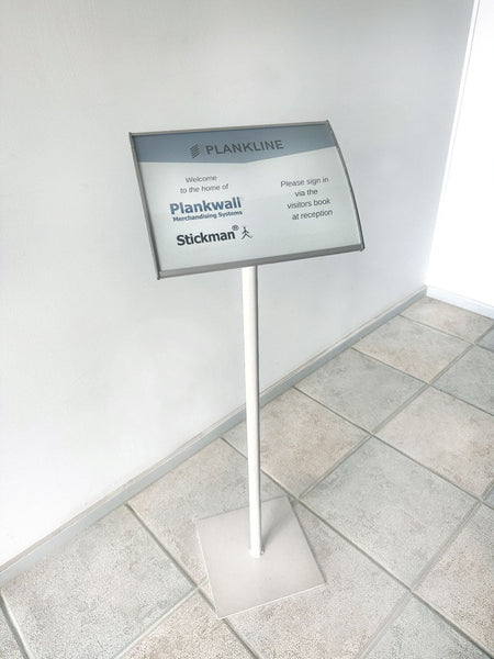 horizontal view of Radius free stand sign display 900mm high 