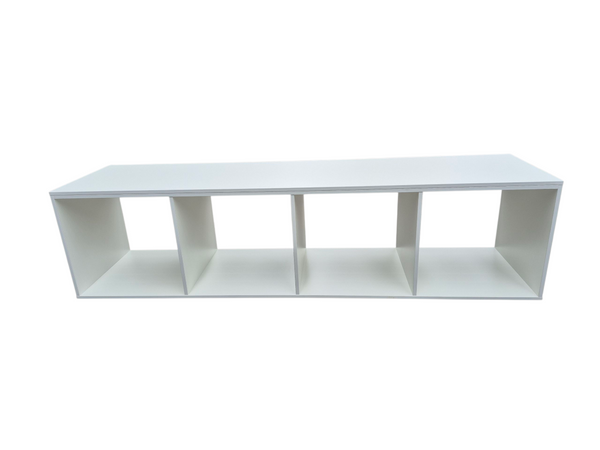 Plankwall Open Display cubes: Rectangular shelf with four open storage compartments on a white background
