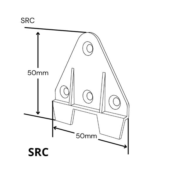 black and white dimension drawing of a Stickman Split Rail Clip