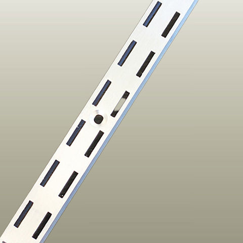Plankwall slotted wall channel to support slotted shelf brackets in retail display walls in natural finish shown here