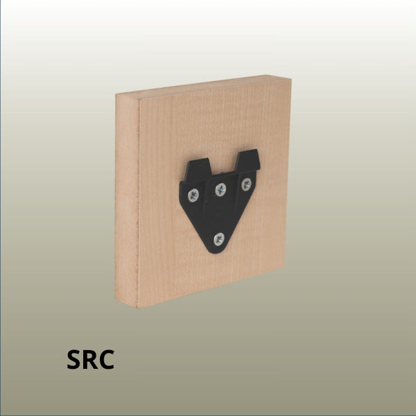Close up of a Stickman Split Rail Clip panel hanging section fixed to an MDF panel on a gold background