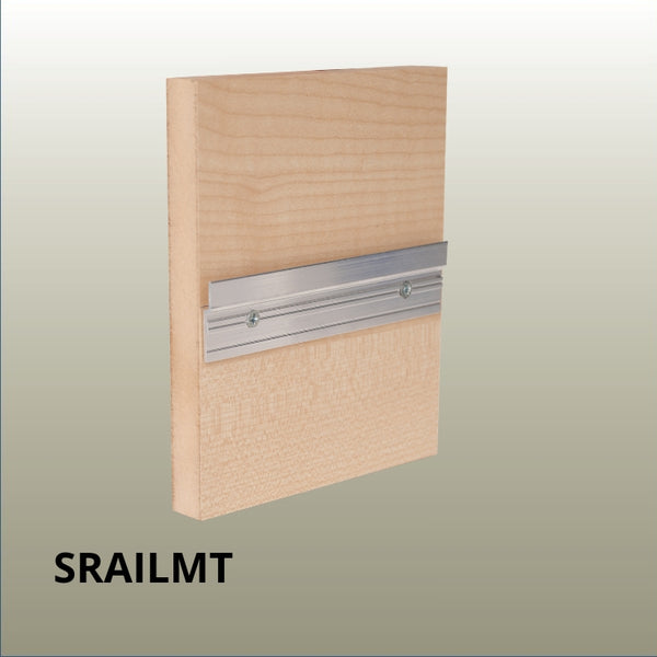 Close up of a Stickman Split Rail More Tolerance panel hanging section fixed to an MDF panel on a gold background