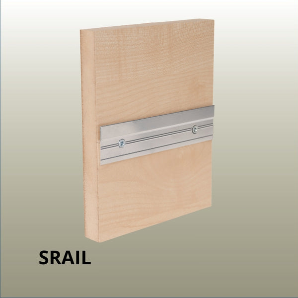 Close up of a Stickman Split Rail panel hanging section fixed to an MDF panel on a gold background