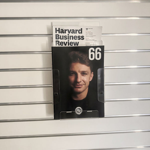 two slatwall mounted a4 brochure holder hold magazines