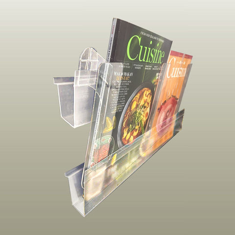 Shown here is Plankwall's Calext Adjustable Print Display Document Holder Track supporting two magazines