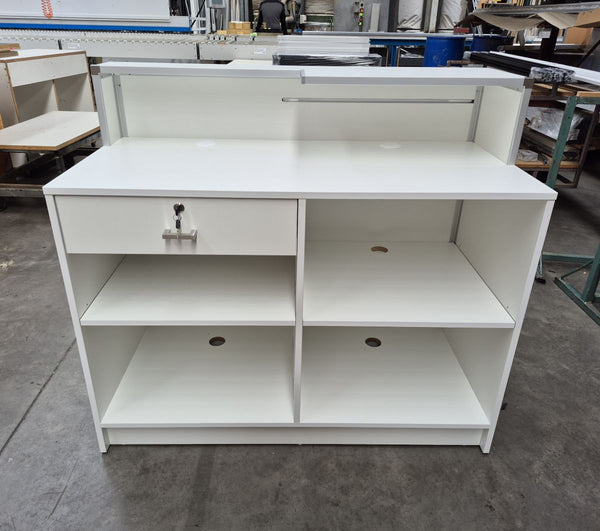 high back retail cashier desk with lockable drawer