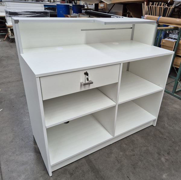 back-view of the customised cashier desk with lockable drawer
