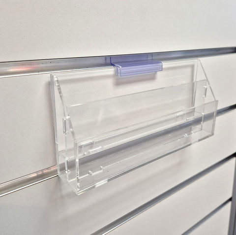 2 slotted clear acrylic form holders on slatwall