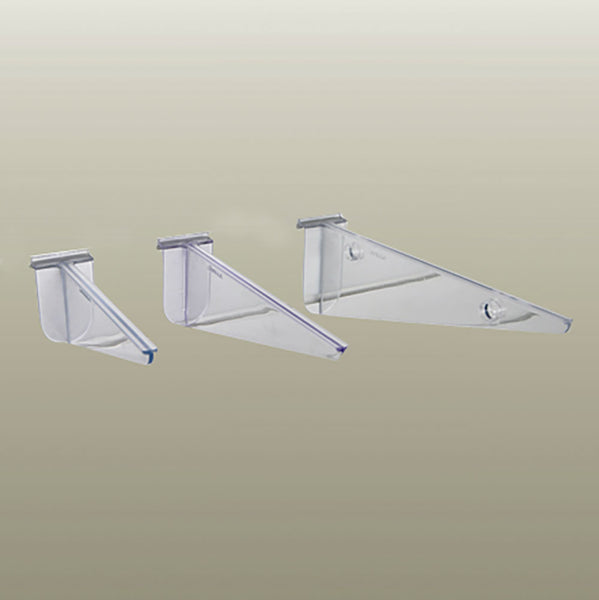 clear polycarbonate flat  shelf bracket in three different sizes 