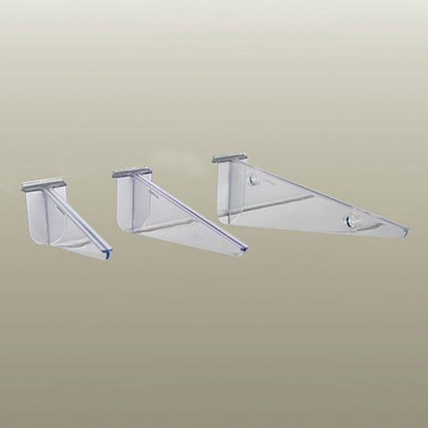 clear polycarbonate flat  shelf bracket in three different sizes 