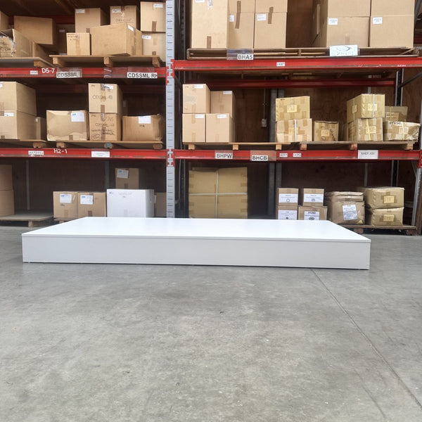Custom white floor display plinth with PVC edge tape made to order for retail displays NZ