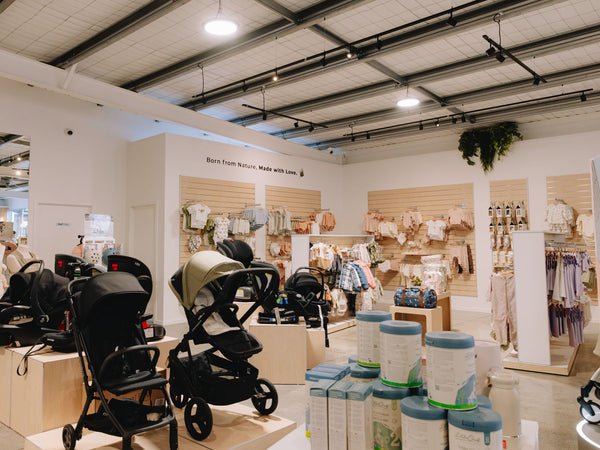 Baby Store interior with strollers and baby products on display