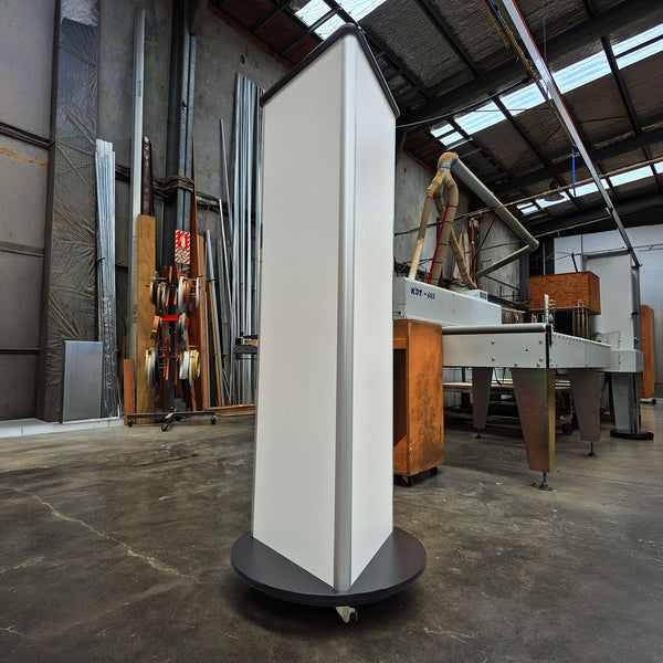 3 sided rotating display stand in blank white