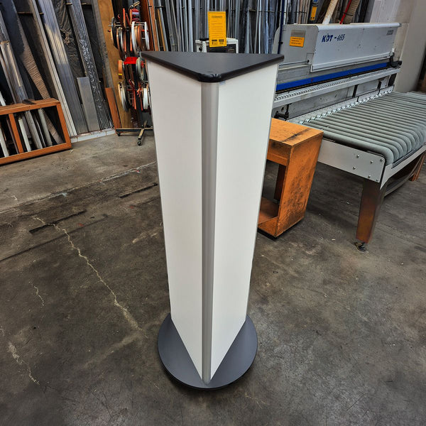 three sided retail display rotating stand in blank plain white