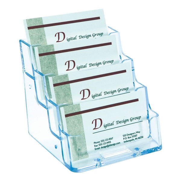 photo of 4 sectioned business card holder in clear acrylic for office desk display 