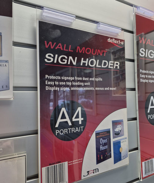 close-up of the slatwall clip for wall mounted sign holder