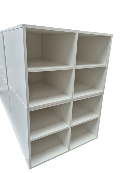 Plankwall open storage cubes in white stacked in custom size 