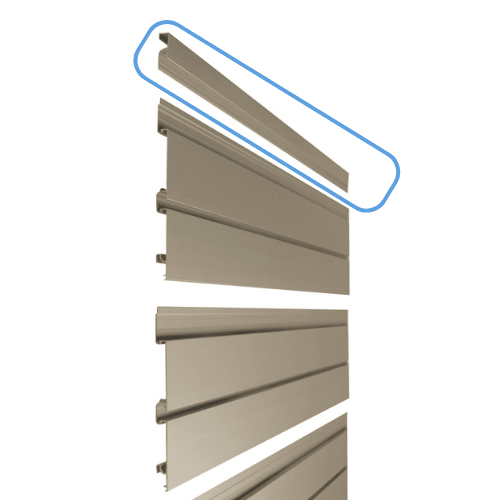 Aluminium extrusion profile top cap for Plankwall slatwall panels used in retail display installations.