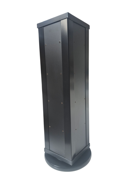 Tall Plankwall Counter Top Retail Display stands in all black with holes for hanging prongs.