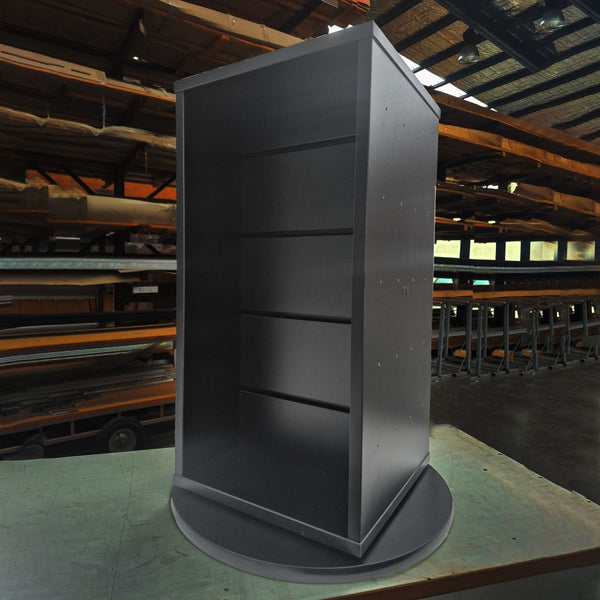 customised black open display box stand open  to show products and items