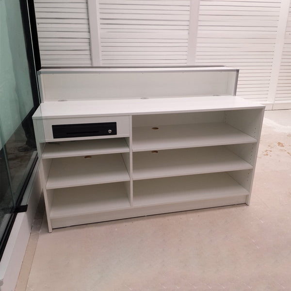 white customised customer facing cashier sales counter desk