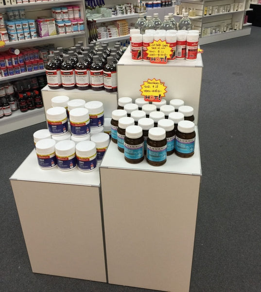 vitamins featured here on Plankwall retail display cubes in store