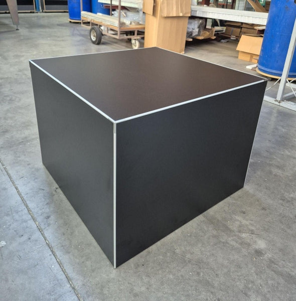 retail display plinth cube custom made in our Plankwall factory in East Tamaki Auckland with Stickman MC18 aluminium and MC 3 Way Corners for strength