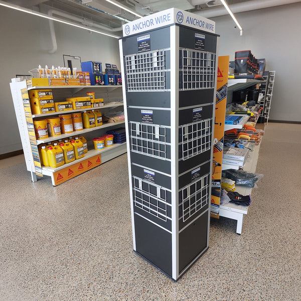 rotating retail box display tower in hardward shop