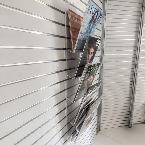 side view of 5 tiered magazine holder