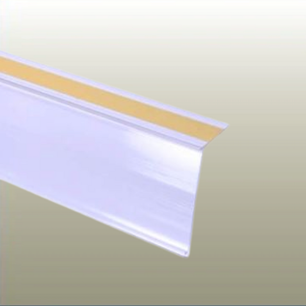 Angled clear ticket strip with a self-adhesive back tape, with a visible yellow border.