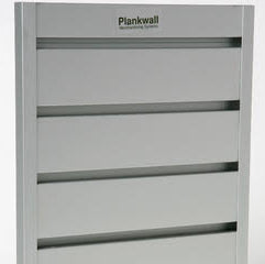 Close up of Branded Plankwall All Ali aluminium slatwall 50mm ptich, custom portrait size