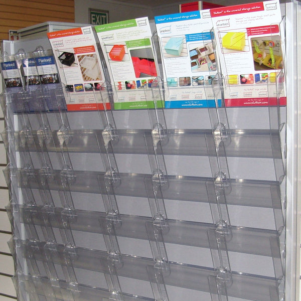 photo of Calext adjustable print display empty to show details of the system