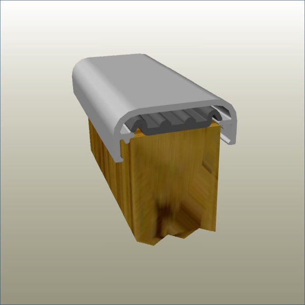 A 3D rendering of a G18 aluminium extrusion end cap designed for framing 18mm MDF panels.
