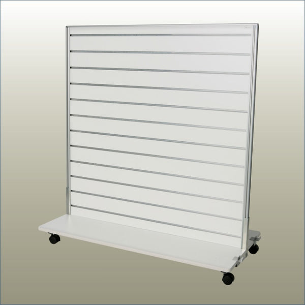 An image of an empty Plankwall-G18- Retail display gondola  with  no side panels cut out on a gold background