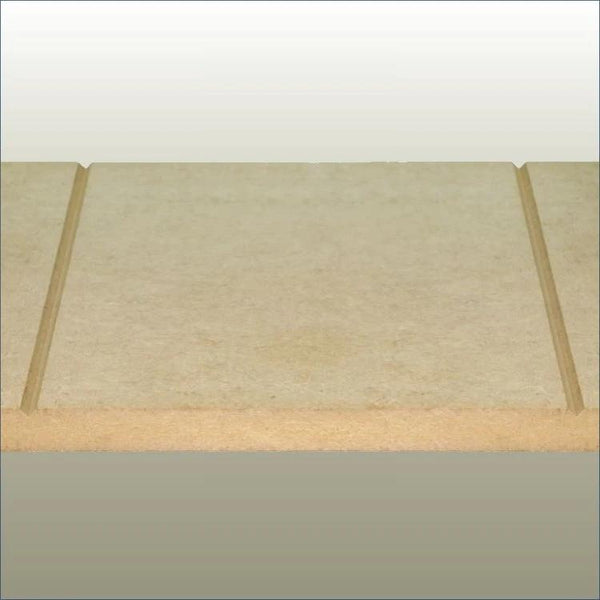 Close up of a Plankwall 150mm V Groove raw MDF board 